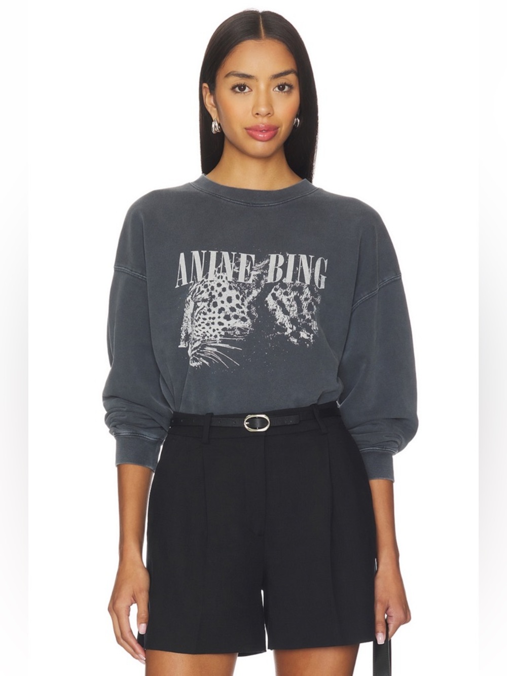 Anine Bing Spencer Leopard Sweatshirt In Washed Black